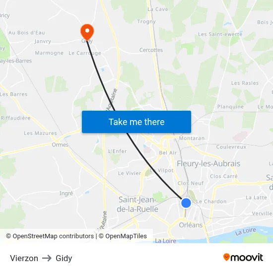 Vierzon to Gidy map
