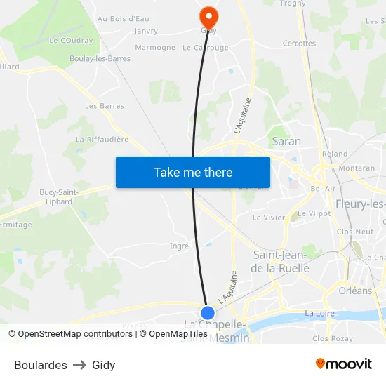 Boulardes to Gidy map