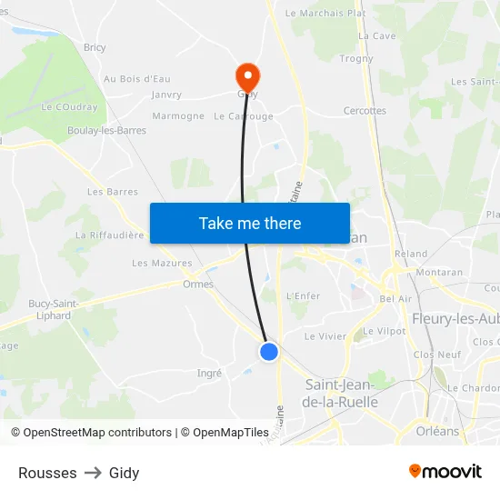 Rousses to Gidy map