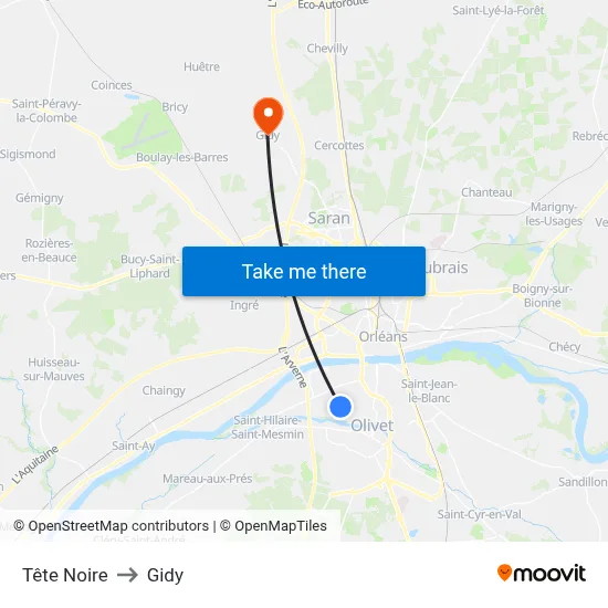 Tête Noire to Gidy map