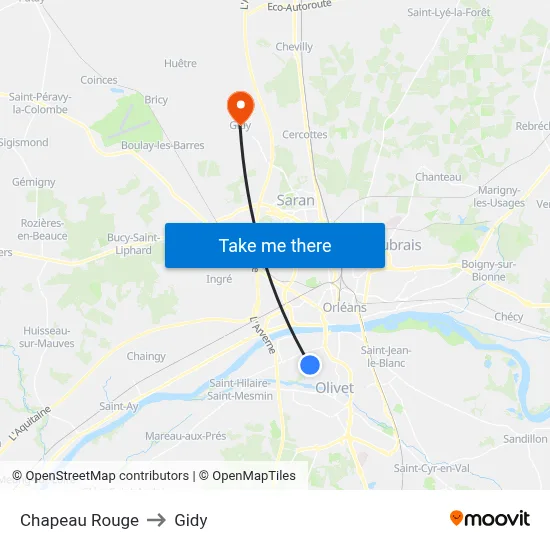 Chapeau Rouge to Gidy map