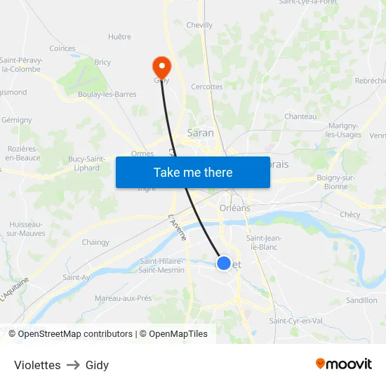 Violettes to Gidy map