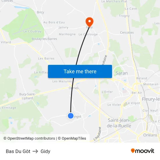 Bas Du Gôt to Gidy map