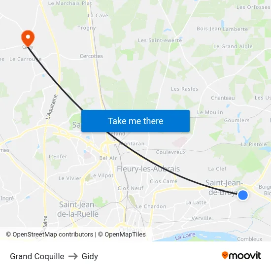 Grand Coquille to Gidy map