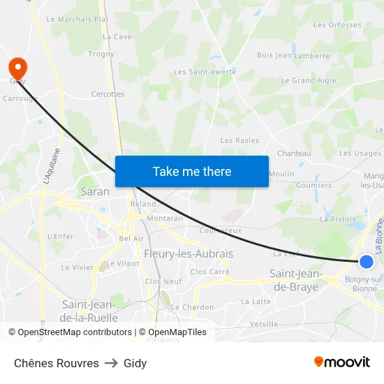 Chênes Rouvres to Gidy map