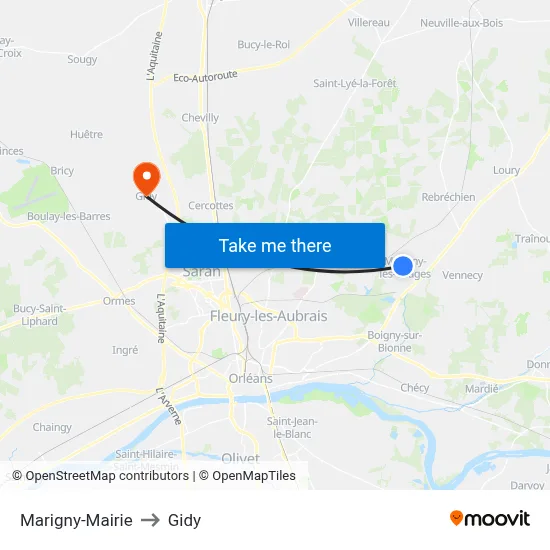 Marigny-Mairie to Gidy map