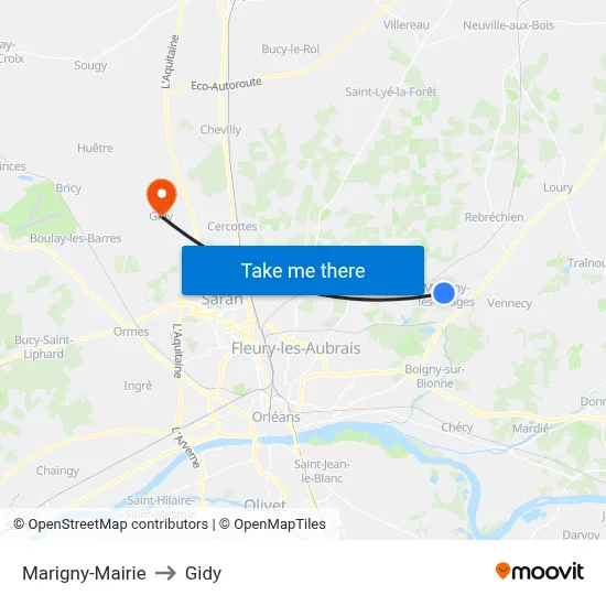 Marigny-Mairie to Gidy map