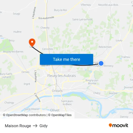 Maison Rouge to Gidy map