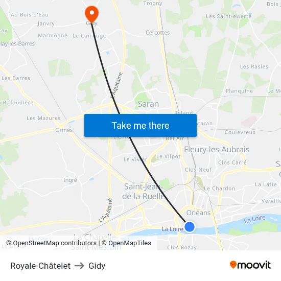 Royale-Châtelet to Gidy map