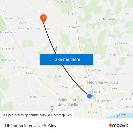 Libération-Interives to Gidy map