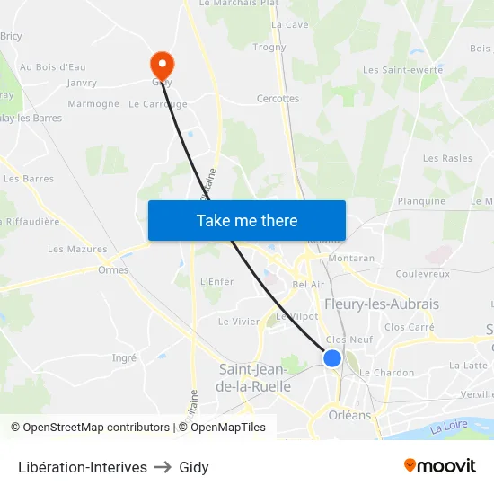 Libération-Interives to Gidy map
