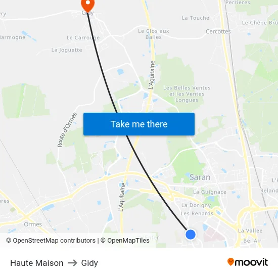 Haute Maison to Gidy map