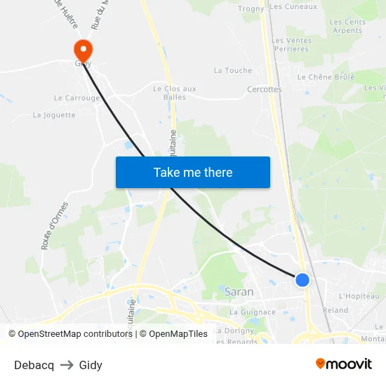 Debacq to Gidy map