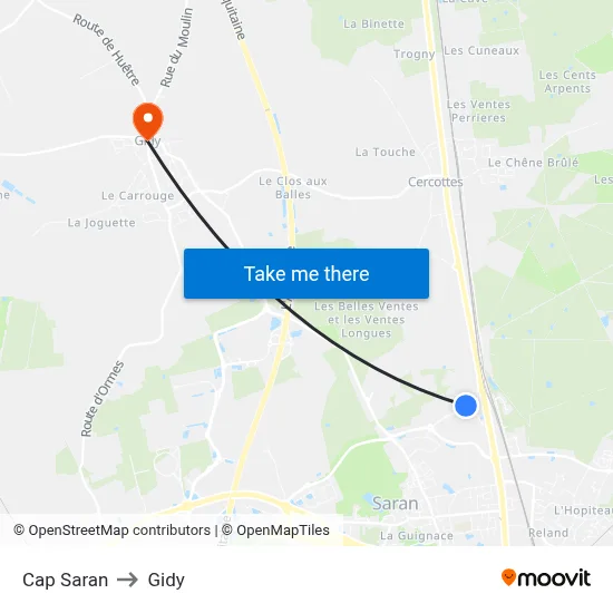 Cap Saran to Gidy map