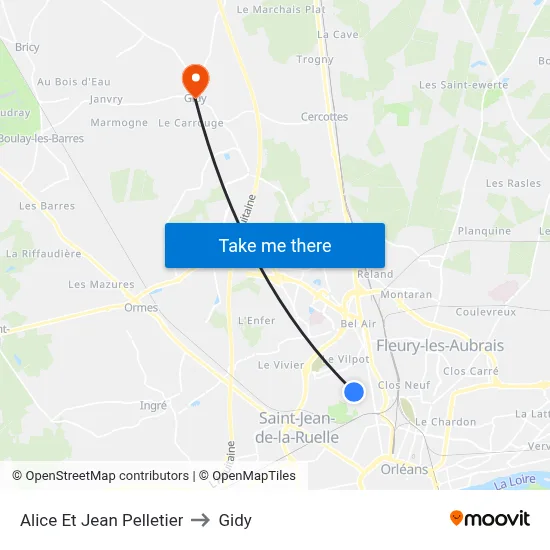 Alice Et Jean Pelletier to Gidy map
