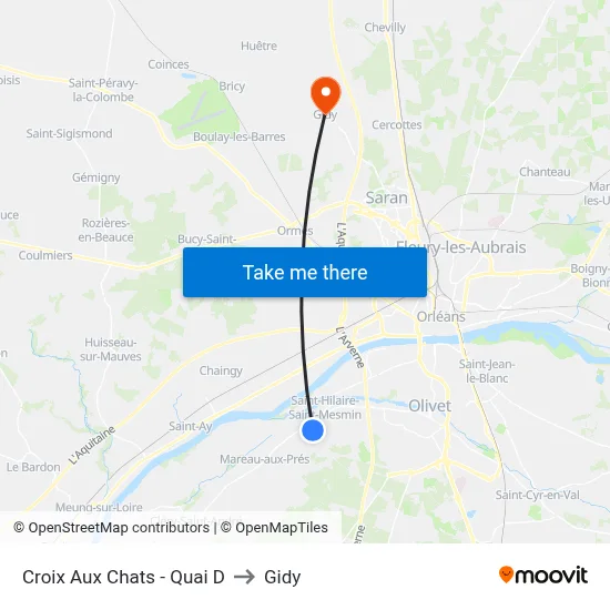 Croix Aux Chats - Quai D to Gidy map