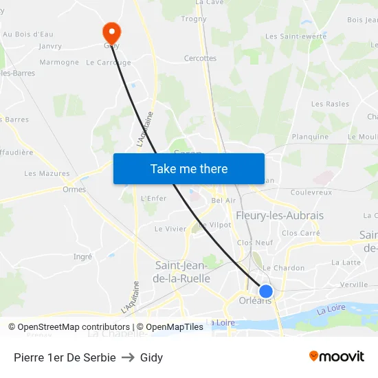 Pierre 1er De Serbie to Gidy map