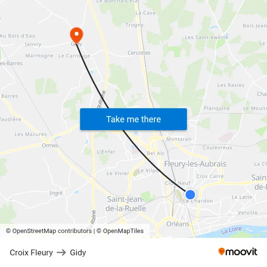 Croix Fleury to Gidy map