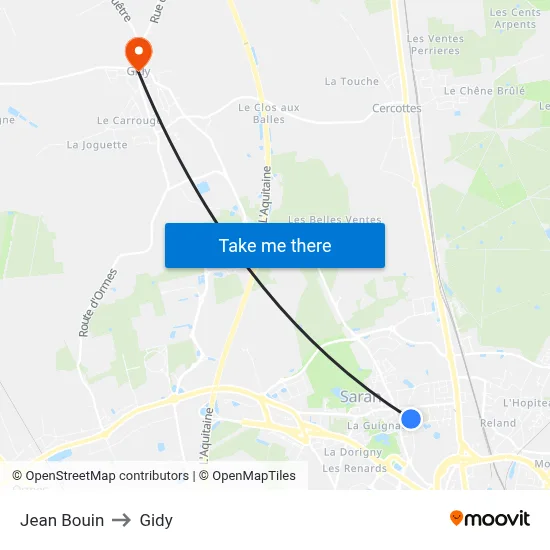 Jean Bouin to Gidy map