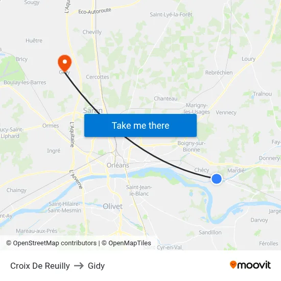 Croix De Reuilly to Gidy map