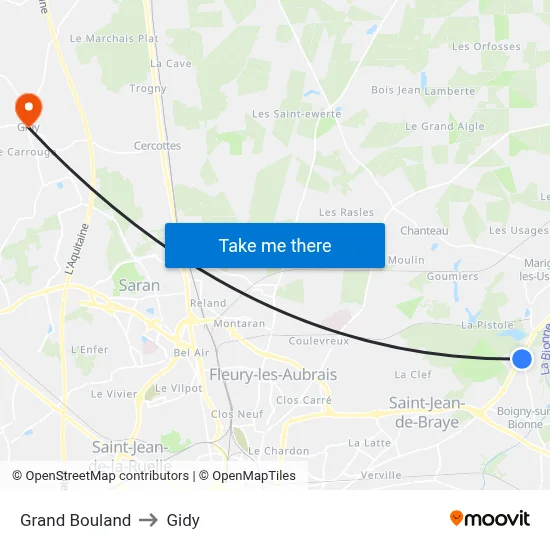 Grand Bouland to Gidy map