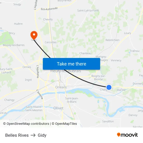 Belles Rives to Gidy map