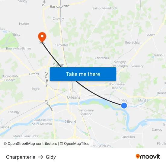 Charpenterie to Gidy map