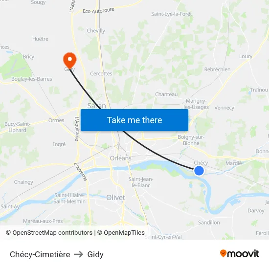 Chécy-Cimetière to Gidy map
