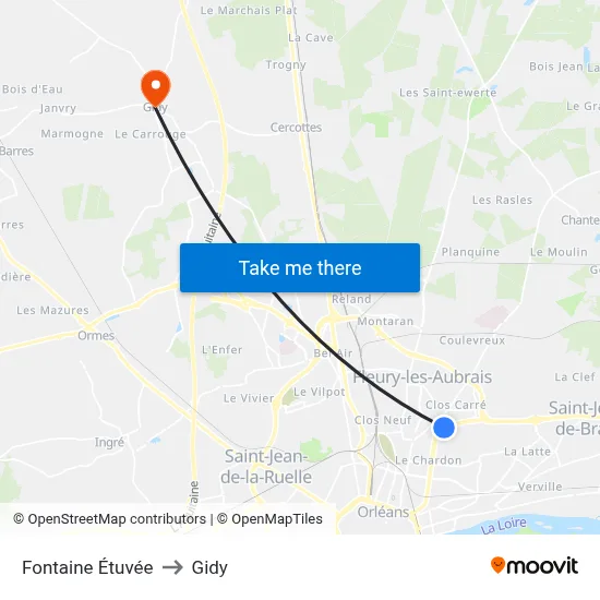Fontaine Étuvée to Gidy map