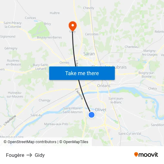 Fougère to Gidy map