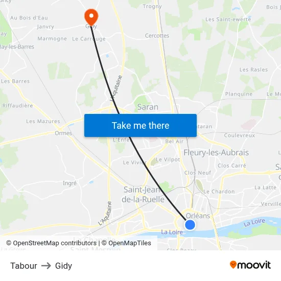 Tabour to Gidy map