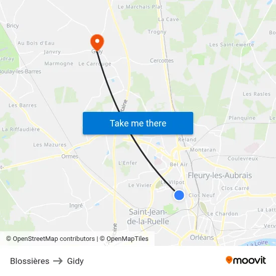 Blossières to Gidy map