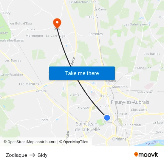 Zodiaque to Gidy map