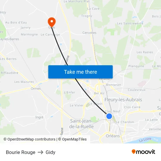 Bourie Rouge to Gidy map