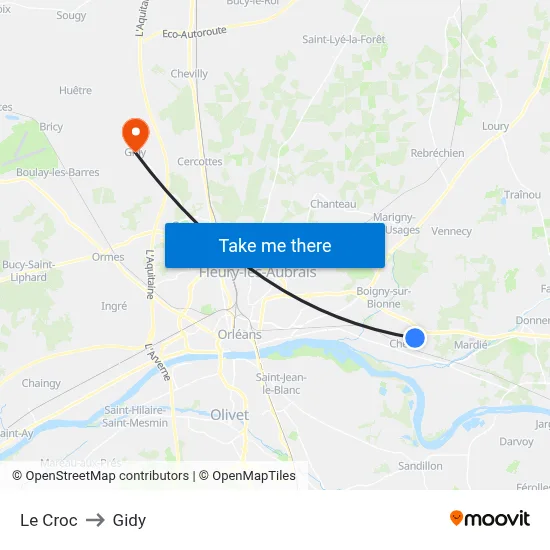 Le Croc to Gidy map
