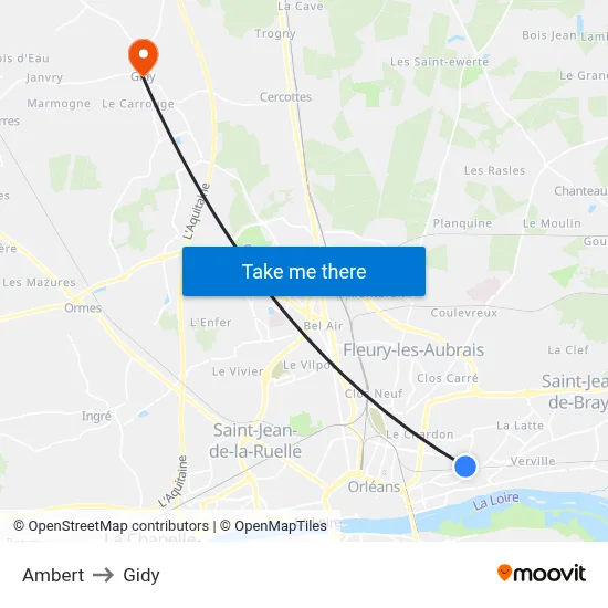 Ambert to Gidy map