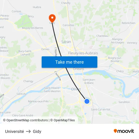 Université to Gidy map