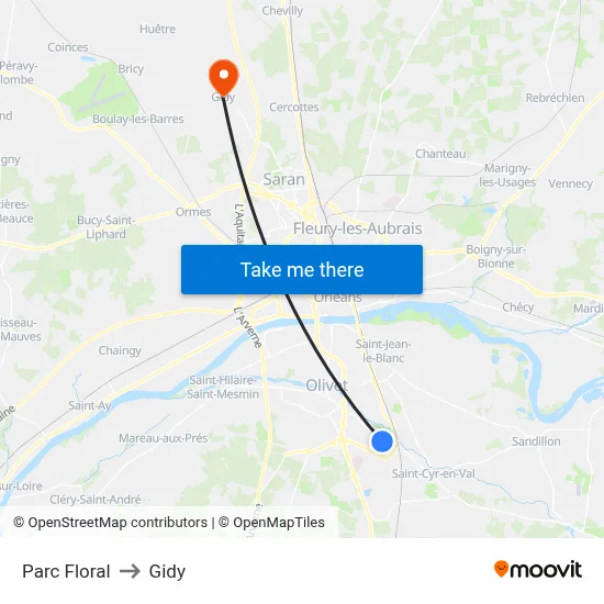 Parc Floral to Gidy map