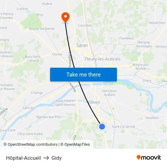 Hôpital-Accueil to Gidy map