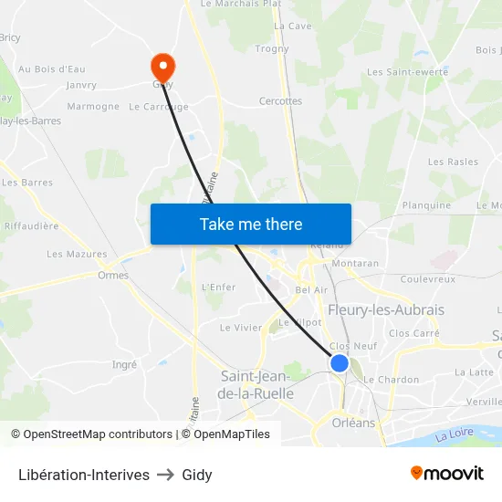 Libération-Interives to Gidy map