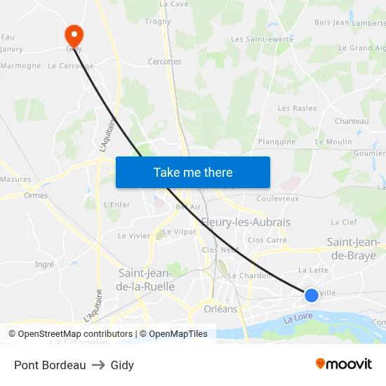 Pont Bordeau to Gidy map