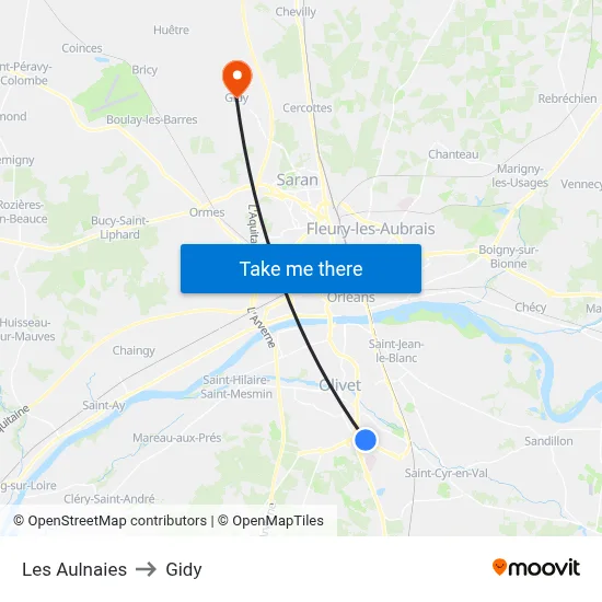 Les Aulnaies to Gidy map