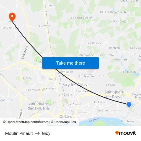 Moulin Pinault to Gidy map