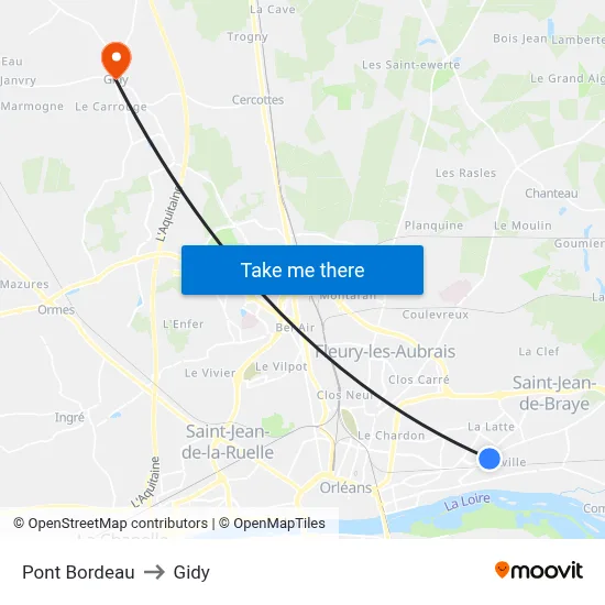 Pont Bordeau to Gidy map