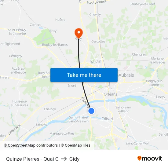 Quinze Pierres - Quai C to Gidy map