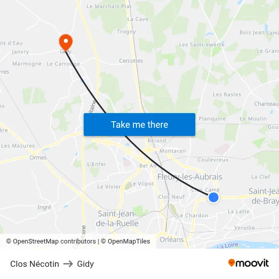 Clos Nécotin to Gidy map