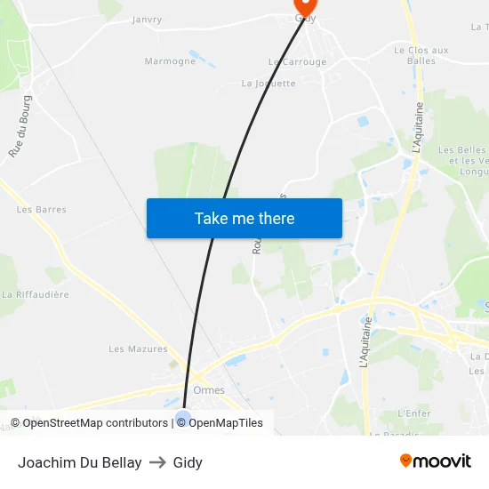 Joachim Du Bellay to Gidy map