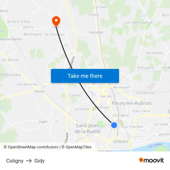 Coligny to Gidy map
