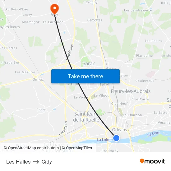 Les Halles to Gidy map