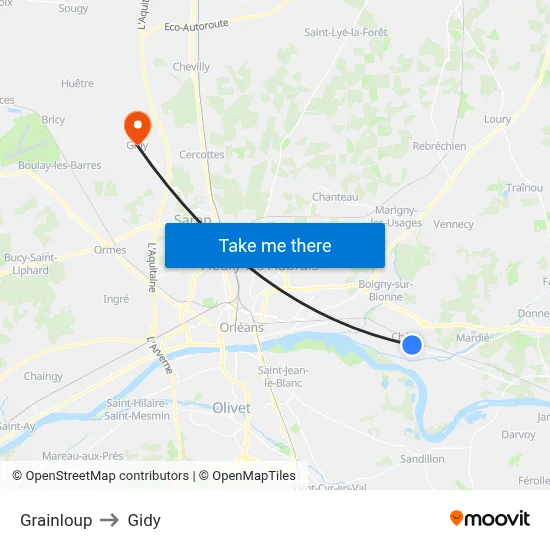 Grainloup to Gidy map